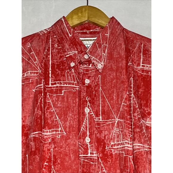 VTG Kahala Mens Hawaiian Shirt Large Red Sailboats 1/4 Button Collared Pullover - Picture 3 of 12